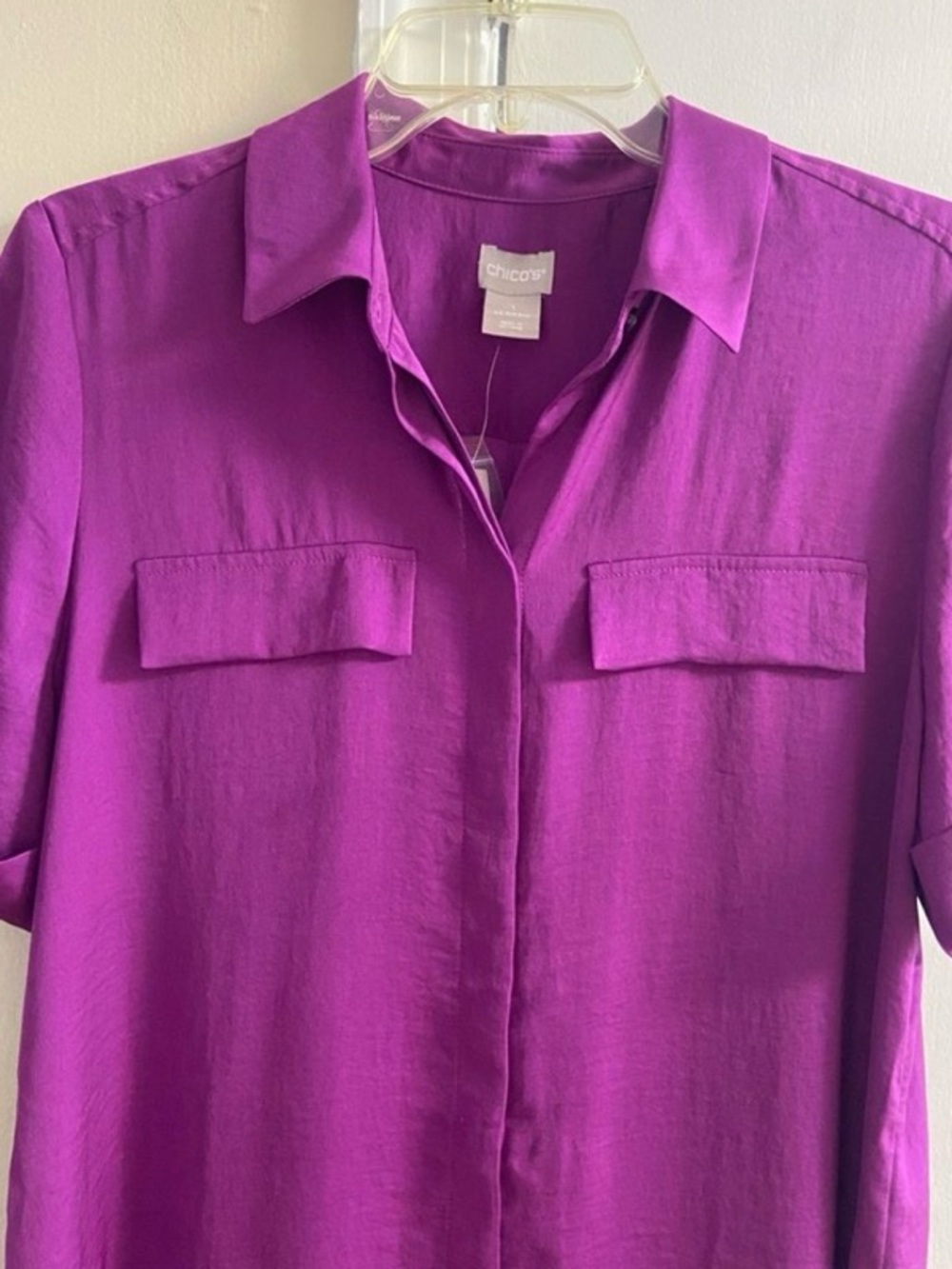 Chico's Short-Sleeve Longline Tunic Purple Medium NWT - Picture 4 of 10